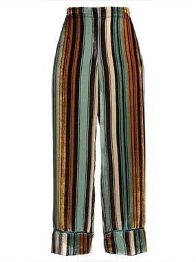 Maliparmi Velvet Stripe Cropped Pants Silk Blend Wide Leg
